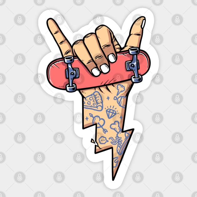 skateboarding shaka hand with lightning shape Sticker by gunaone design